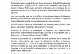 Член Палаты депутатов Мексики распространил заявление, осуждающее военные провокации Армении