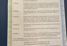 Мэр американского города Халландейл Бич подписал декларацию в связи с Ходжалинским геноцидом