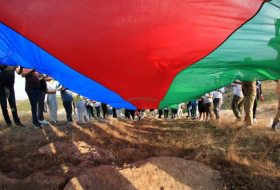 Представители диаспоры раскрыли азербайджанский флаг на Джыдыр дюзю - ФОТО