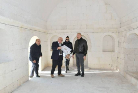Президент Ильхам Алиева и первая леди Мехрибан Алиева ознакомились с ремонтно-восстановительными работами в комплексе «Имарет» в Агдаме